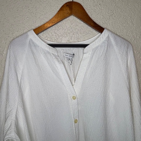 Free Assembly White Gathered Button Down Cotton Long Sleeve Top Women's … - Picture 4 of 14